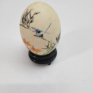 Vintage Japanese hand painted egg with stand 3"